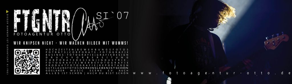 Werbebanner der Fotoagentur Otto Goslar mit Konzertfotografie, Businessfotografie und Grafikdesign